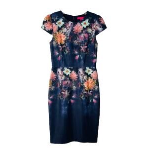 Betsey Johnson grey peach floral rockabilly gothic event midi dress 8